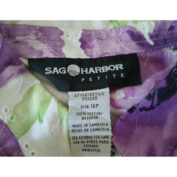 Sag Harbor Women's 16P 100% Cotton Floral Top Button Down Lightweight Boho Beach - Picture 9 of 9